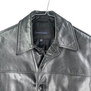 Banana Republic Leather Jacket Mens Small Coat Black Quilted Lined Collared Y2K